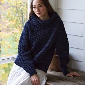 NWOT Doen Gillian Wool Cable Knit Sweater Navy